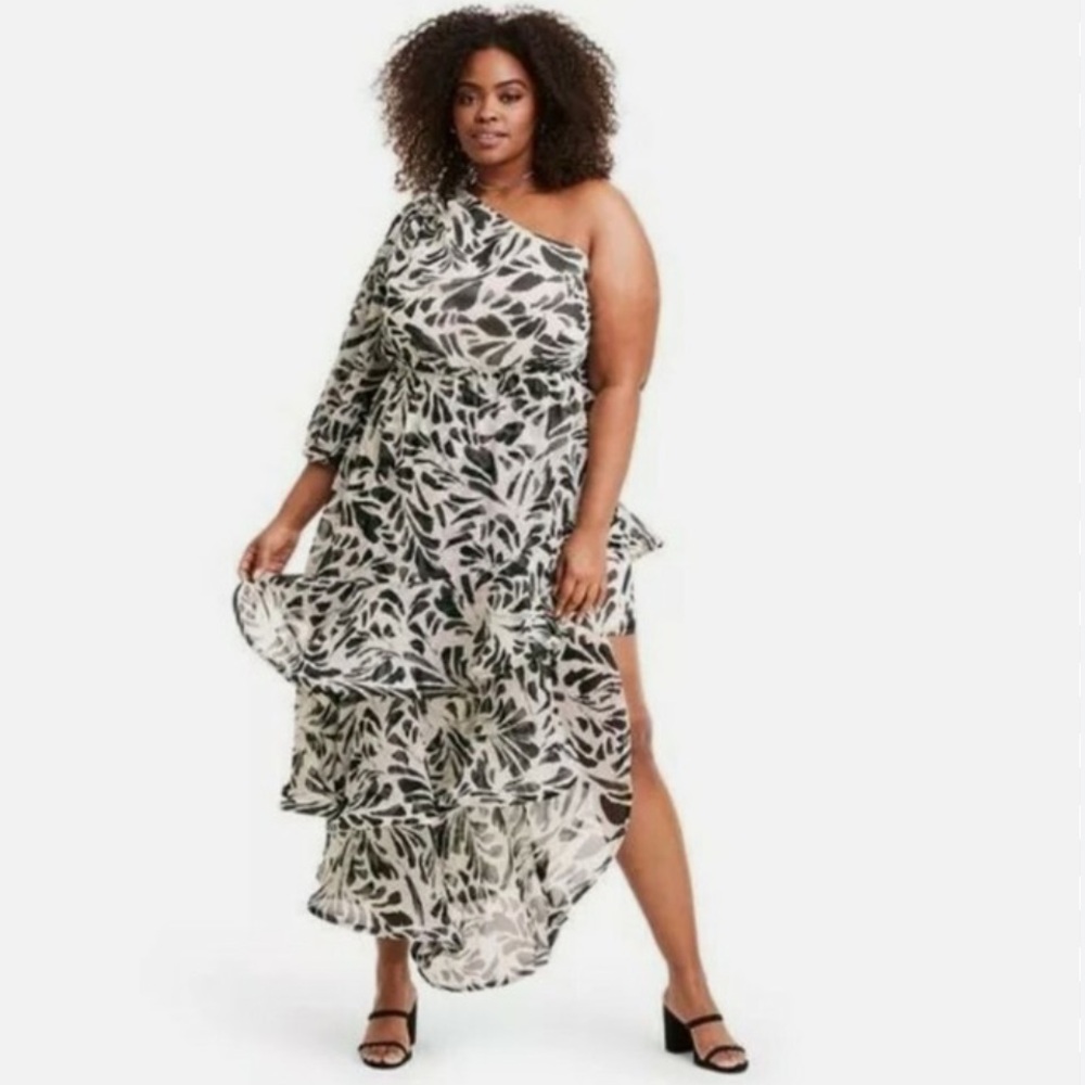 ALEXIS Botanical One Shoulder Ruffle Dress